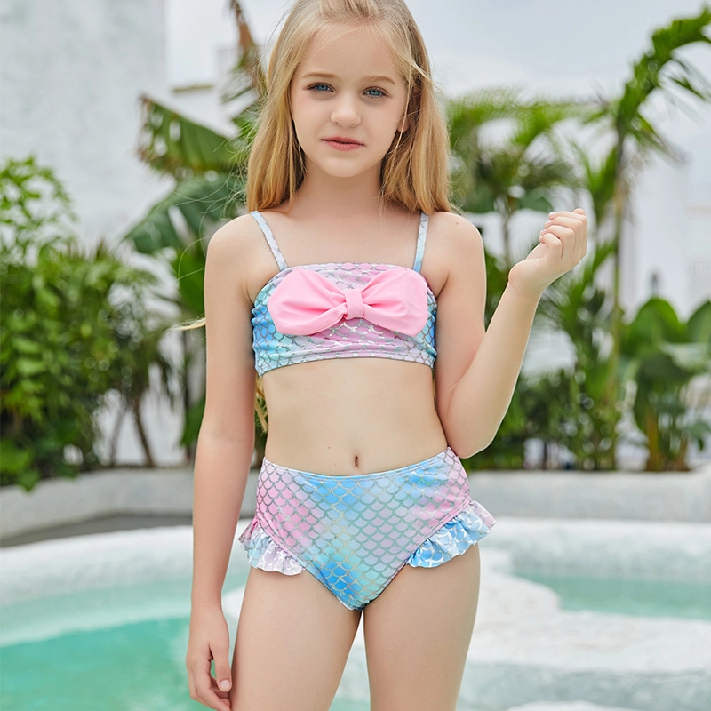 2025 fashion fish style with bow children girl fish bow swimwear kid bikini tankini