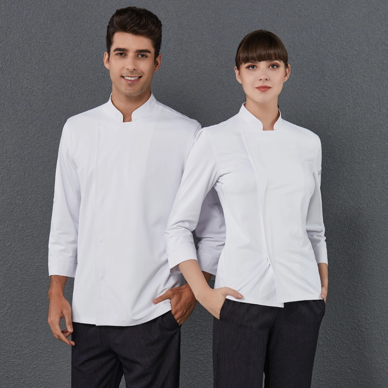 2025 invisable button side open white chef coat jacket