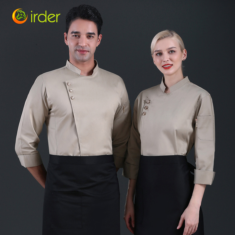 2022 Europe fashion khaki color long sleeve restaurant chef coat jacket uniform