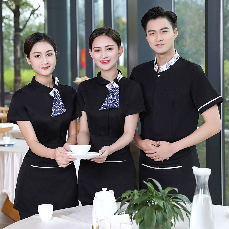 2022 fashion Chinese style waiter waitress uniform staff shirt apron