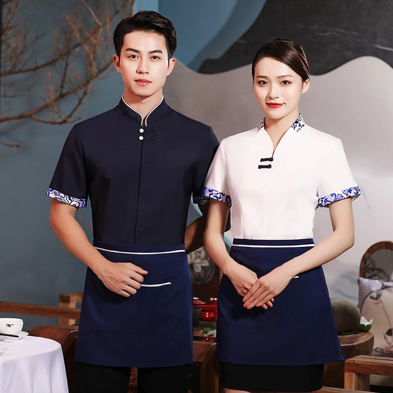 2025 orchid print Tranditional Chinese Tea house waiter work shirt jacket