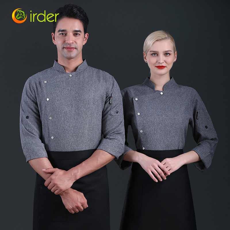 2022 autumn grey long sleeve upgrade restaurant chef blouse jacket uniform
