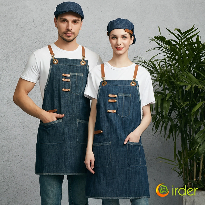 2025 europe halter denim apron restaurant chef apron cooking apron