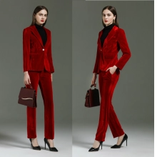 America hot sale red pleuche fabric long sleeve women pant suit bank clerk uniform