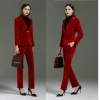 America hot sale red pleuche fabric long sleeve women pant suit bank clerk uniform