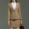light brown business women office work suit teacher uniform