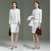 long sleeve fashion white floral printing women work suits staff clerk uniform