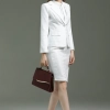 long sleeve fashion white floral printing women work suits staff clerk uniform