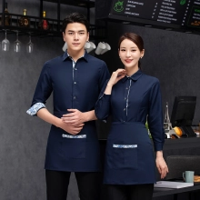 high quality printing hem tea house restaurant waiter shirt uniform working wear