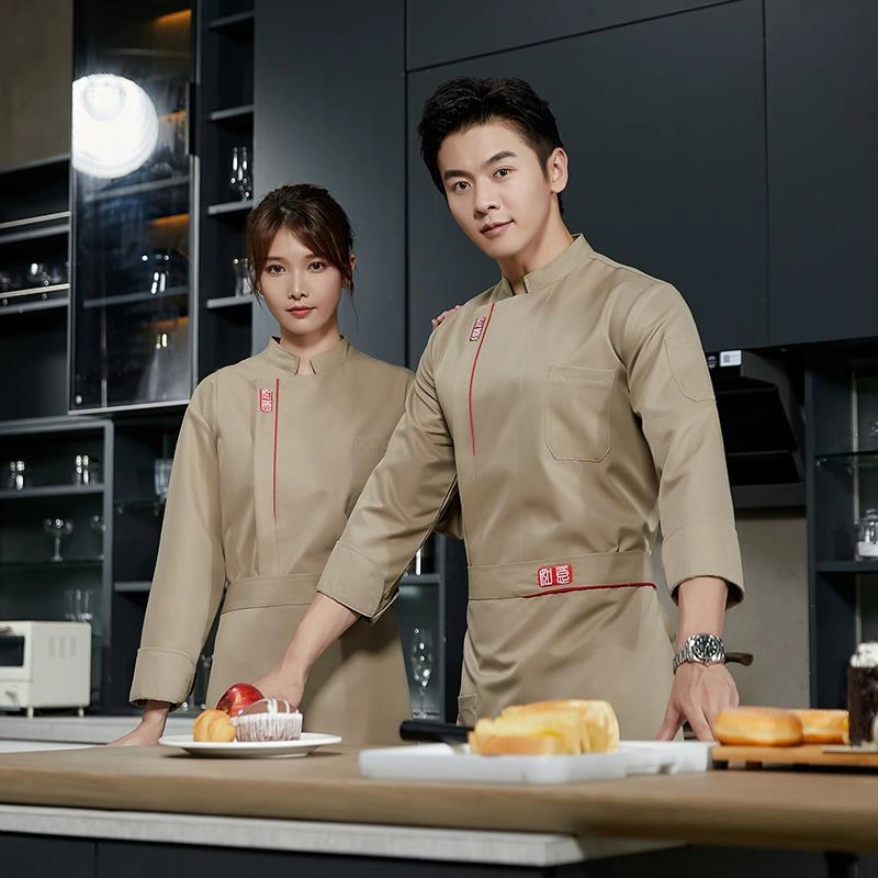 chinese invisual button khaki chef jacket