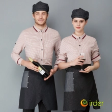 fashion stripes print hotel restaurant waiter waitress shirt workwear