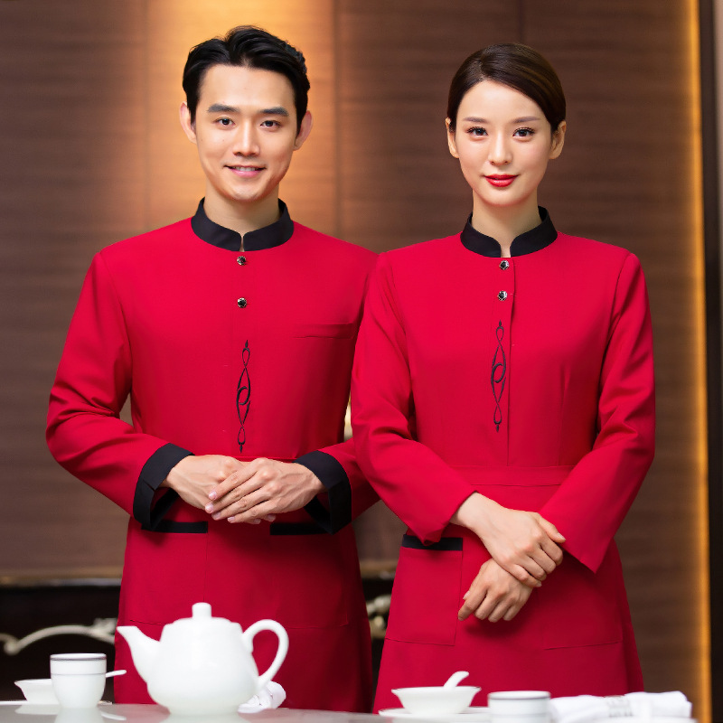 2022 chinese food restaurant waiter waitress blouse apron work uniform