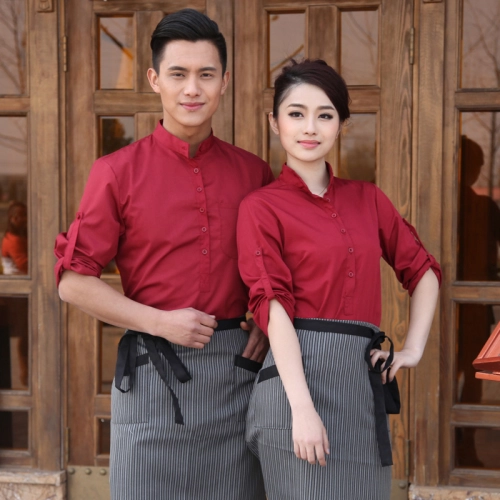 classic hot sale long sleeve solid color waiter/waitress shirt jacket uniform